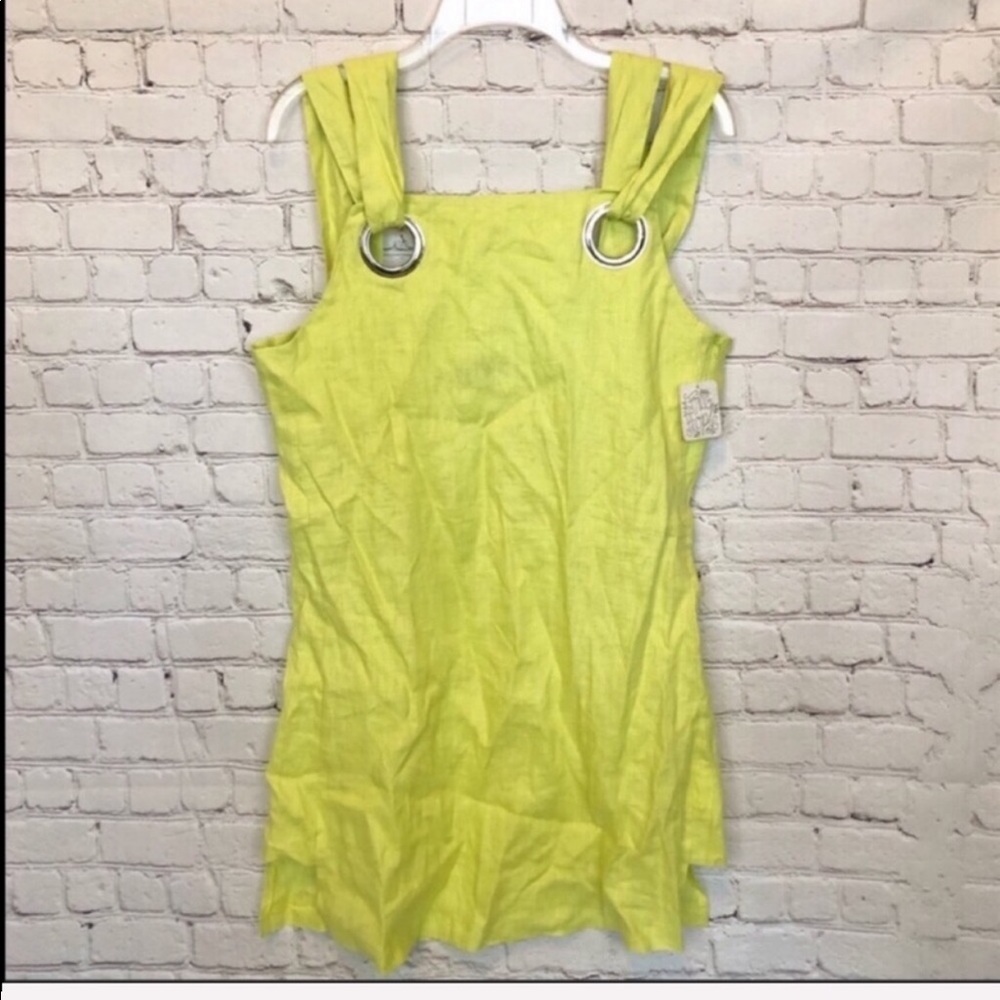 NWT FREE PEOPLE  /yellow lime Linen Shift Dress - Picture 3 of 6